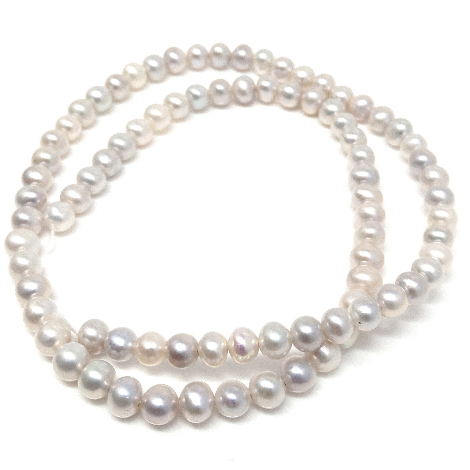 Natural White (Pale Lilac/Grey) Round Pearl Strands